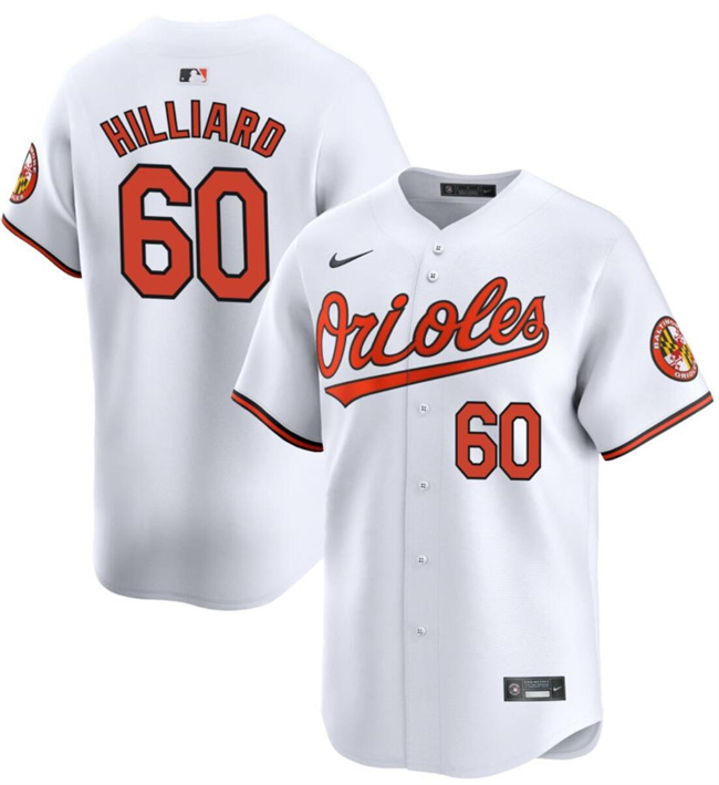 Men's Baltimore Orioles #60 Sam Hilliard White Home 2024 Limited Cool Base Stitched Baseball Jersey